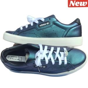 🆕 Adidas Originals Metallic Sleek Tennis Shoes shiny teal